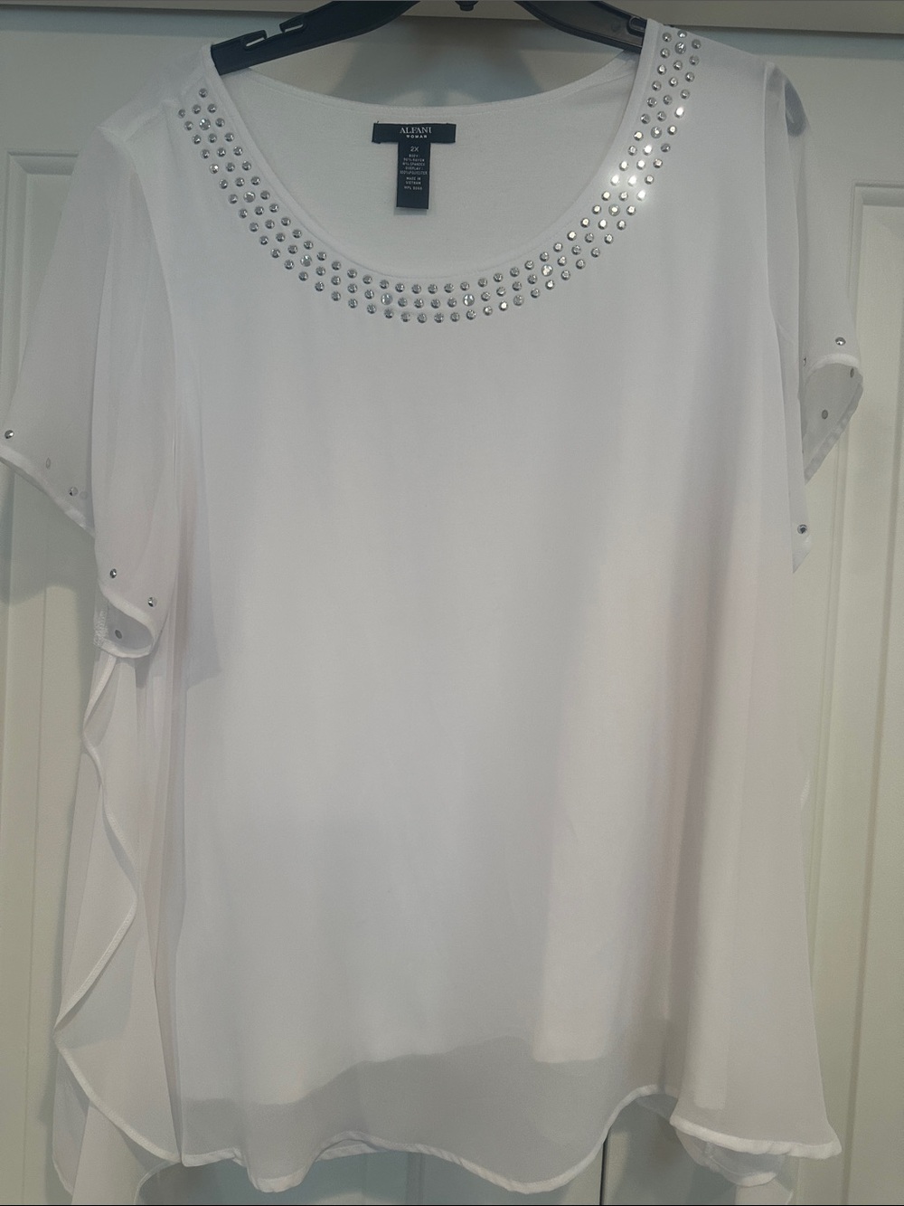 Alfani White Chiffon Blouse with Silver Stud Accents